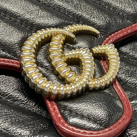 Auth GUCCI GG Marmont mini top handle bag 583571 Black Red Leather Handbag - Picture 12 of 16